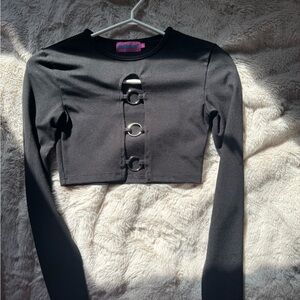 Edikted Black Long-Sleeve Cropped Top with Ring Detail